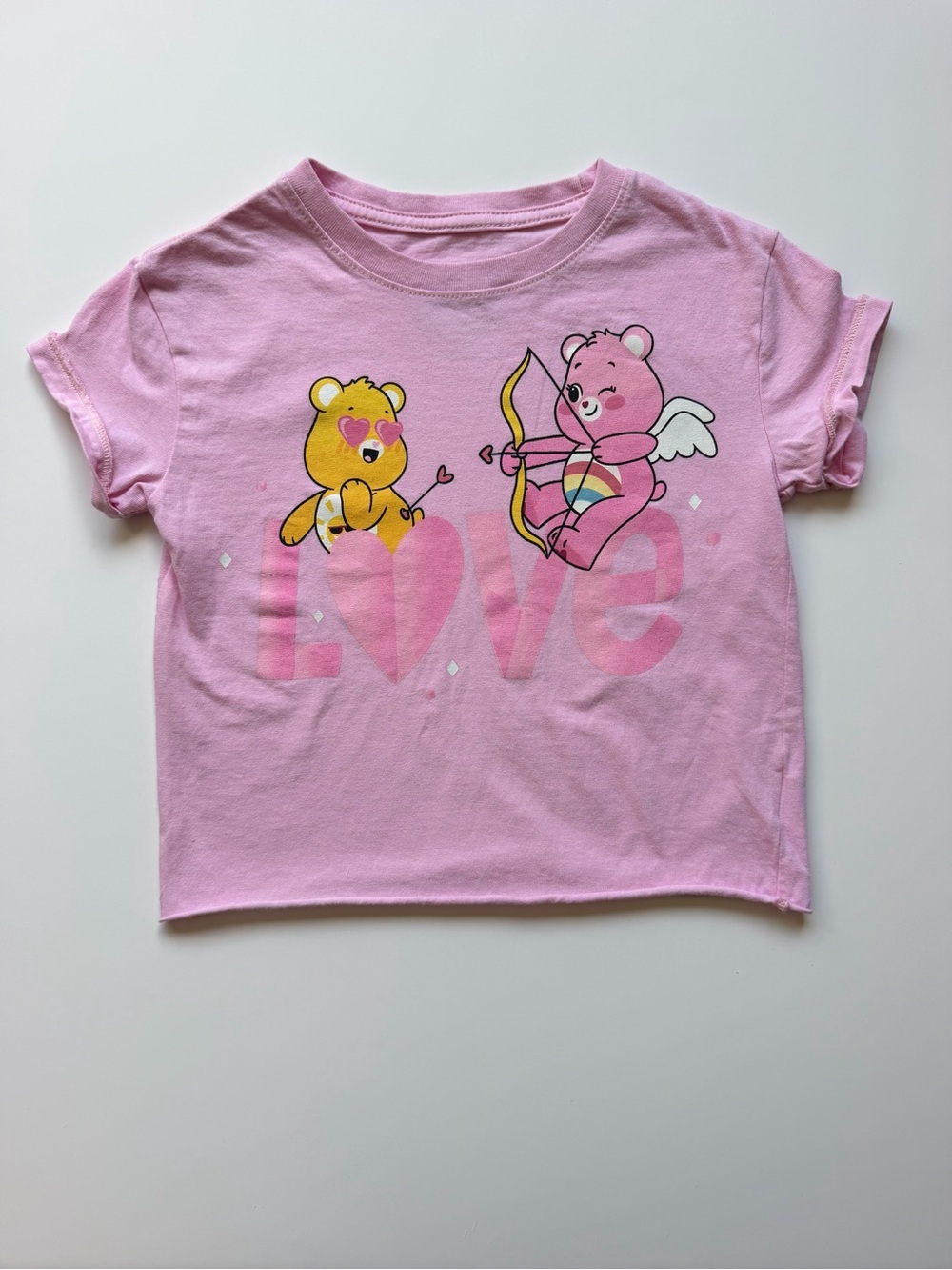 Girls Pink Care Bears Short Sleeve Graphic Tee -  Love Cupid Design- XS